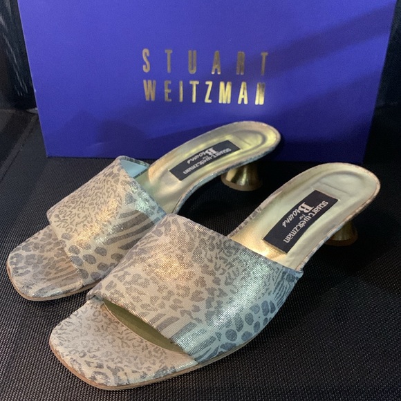Vintage Stuart Weitzman Gold Animal Print Slide - Picture 2 of 3